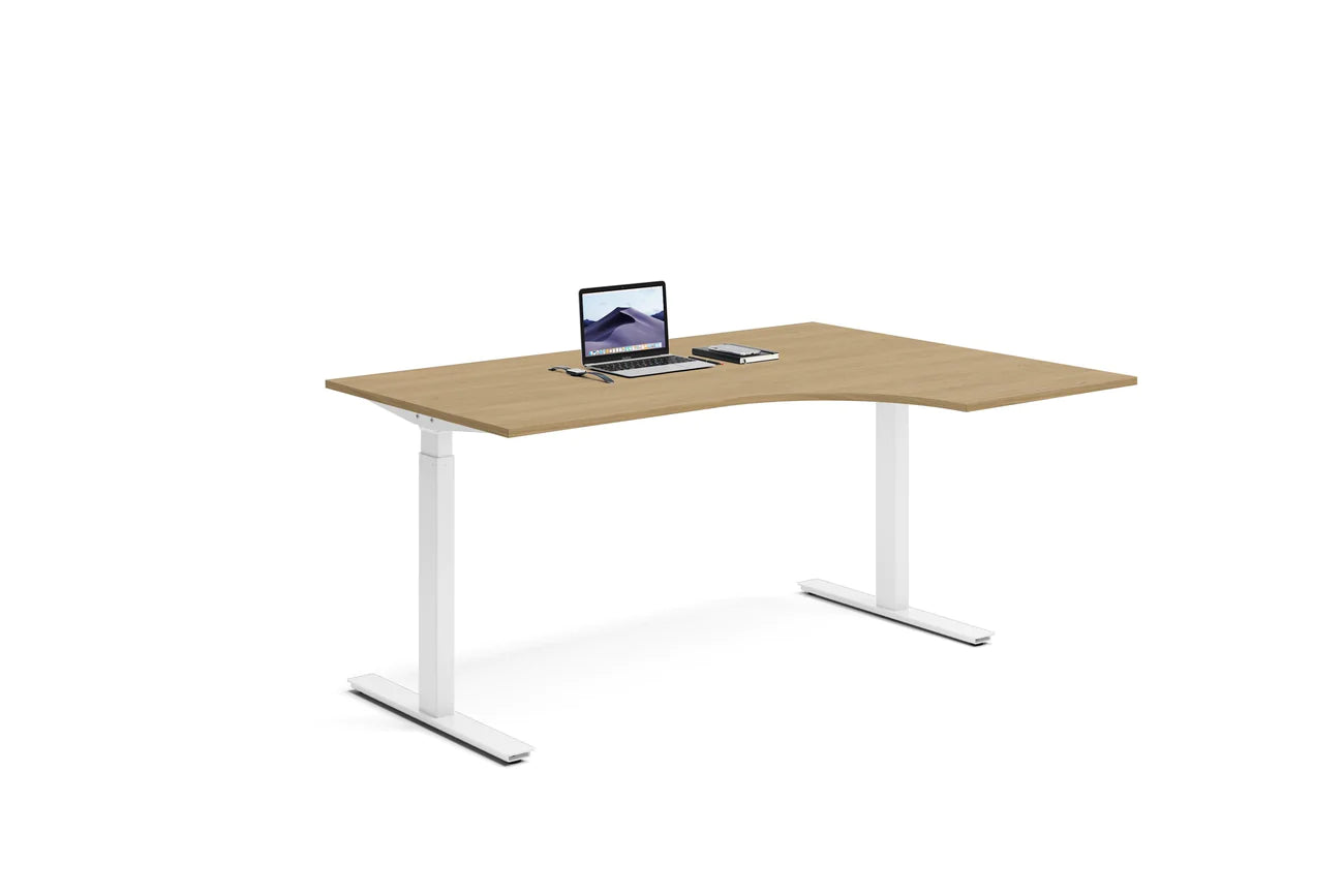 Ergonomiskt höj- och sänkbart skrivbord perfekt för hörnutrymmen för höger hörn.