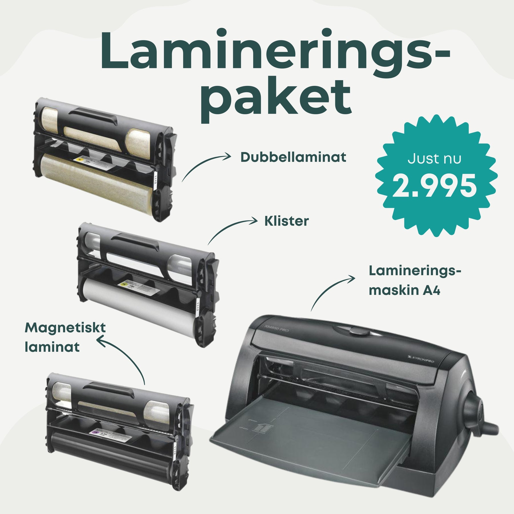 Lamineringspakke A4 | Lamineringsmaskin + 3 forskjellige tilbehør