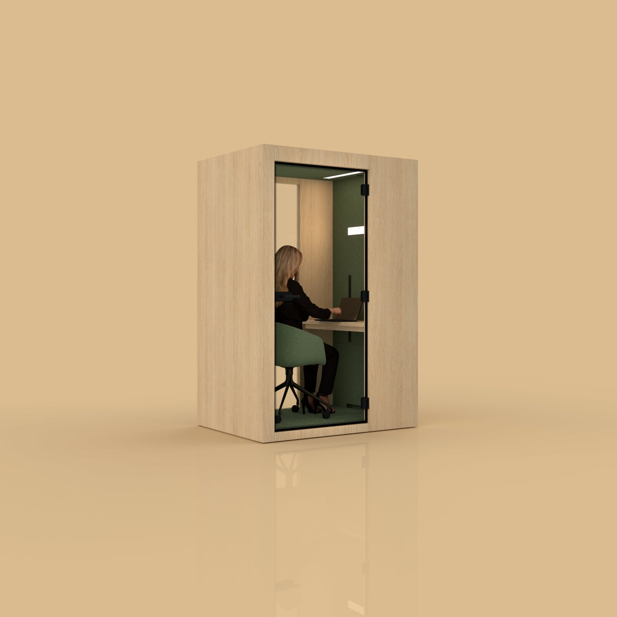 Person i Vetrospace XS+ telefonbås i ek