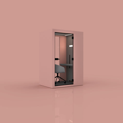 Vetrospace XS+ telefonbås i Antique Rose, snett framifrån – tillvalsfärg, beställs via offert