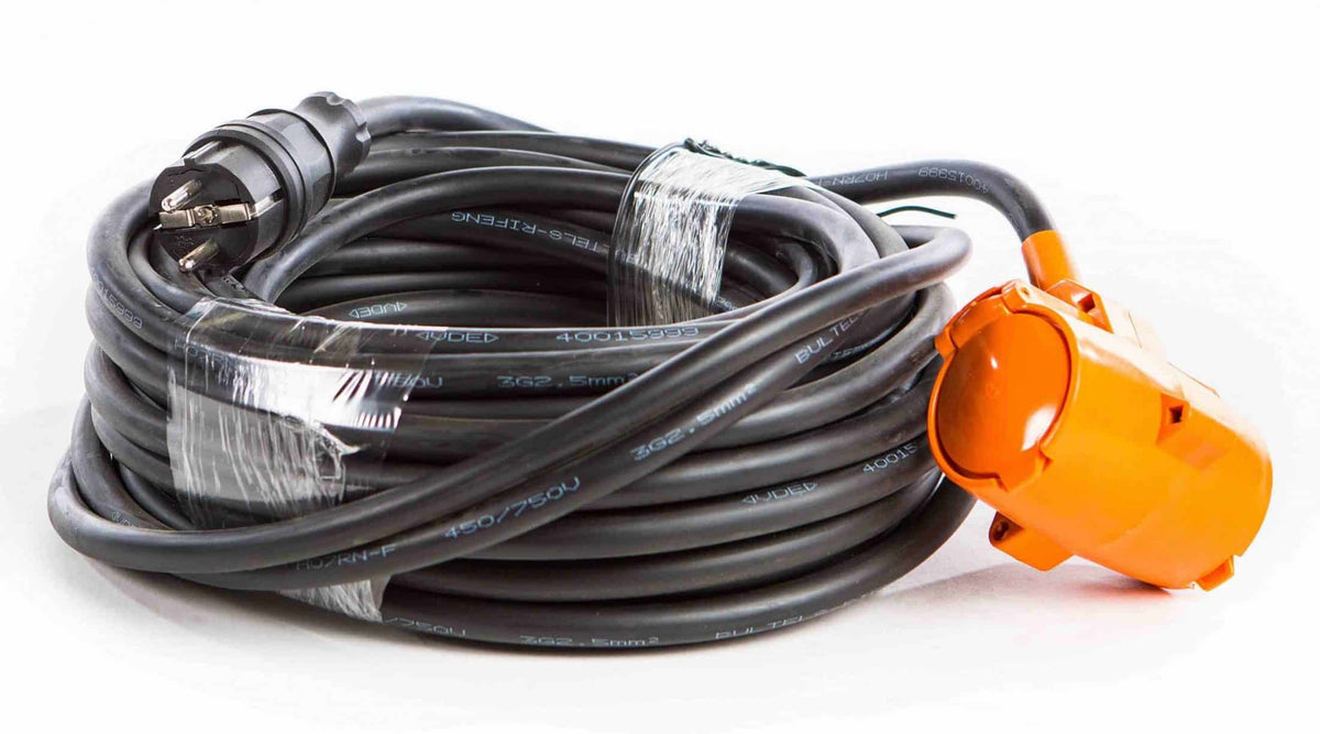 Skjøteledning 230V/16A 25m KEDU 2-veis uttag "barrel" type